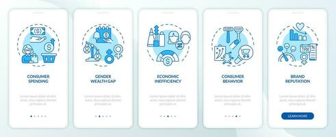 2d íconos representando rosado impuesto económico trascendencia móvil aplicación pantalla colocar. recorrido 5 5 pasos azul gráfico instrucciones con línea íconos concepto, ui, ux, gui modelo. vector