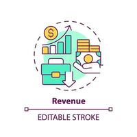 2D editable multicolor revenue icon, simple isolated vector, thin line illustration representing cash flow management. vector