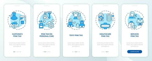 2D icons representing pink tax mobile app screen set. Walkthrough 5 steps blue graphic instructions with thin line icons concept, UI, UX, GUI template. vector