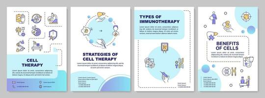 Creative gradient cell therapy brochure template, leaflet design with thin linear icons, 4 vector layouts.