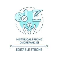 2D editable blue historical pricing discrepancies icon, isolated monochromatic vector, thin line illustration representing pink tax. vector