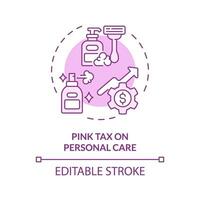 2D editable pink tax on personal care icon, isolated monochromatic vector, thin line illustration representing pink tax. vector