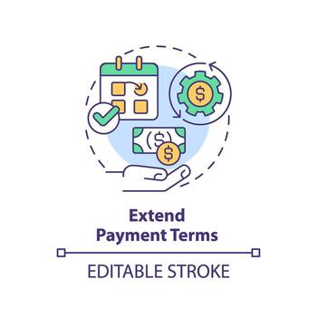 2D editable multicolor extend payment terms icon, simple isolated vector, thin line illustration representing cash flow management. vector