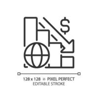 2D pixel perfect editable black global crisis icon, isolated simple vector, thin line illustration representing economic crisis. vector