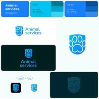 Pet grooming gradient glyph business logo. Brand name. Professional expertise value. Paw print and shield simple icon. Design element. Visual identity. Suitable for branding vector