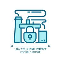 2D pixel perfect editable blue closed factory icon, isolated monochromatic vector, thin line illustration representing economic crisis. vector