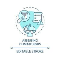 2D editable blue assessing climate risks icon, monochromatic isolated vector, climate metrics thin line illustration. vector