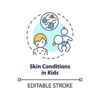 2D editable thin line icon skin conditions in kids concept, isolated simple vector, multicolor illustration representing parenting children with health issues. vector