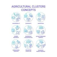 Collection of 2D gradient thin line icons representing agricultural clusters, isolated simple vector, linear illustration. vector
