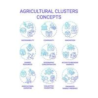 Collection of 2D gradient thin line icons representing agricultural clusters, isolated simple vector, linear illustration. vector