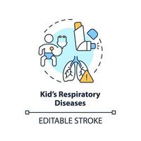 2D editable thin line icon kids respiratory disease concept, isolated simple vector, multicolor illustration representing parenting children with health issues. vector