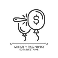 2D pixel perfect editable black bubble economy icon, isolated simple vector, thin line illustration representing economic crisis. vector