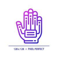 2D pixel perfect gradient haptic glove icon, isolated simple vector, thin line illustration representing VR, AR and MR. vector