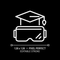 2D pixel perfect editable white VR goggles and education icon, isolated vector, thin line illustration representing VR, AR and MR. vector