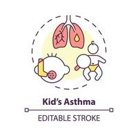 2D editable thin line icon kids asthma concept, isolated simple vector, multicolor illustration representing parenting children with health issues. vector