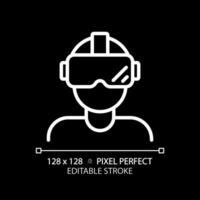 2D pixel perfect editable white virtual reality simulator icon, isolated vector, thin line illustration representing VR, AR and MR. vector