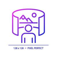 2D pixel perfect gradient virtual landscape image icon, isolated simple vector, thin line illustration representing VR, AR and MR. vector