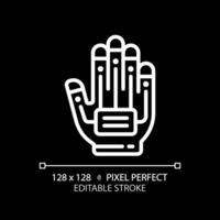 2D pixel perfect editable white haptic glove icon, isolated vector, thin line illustration representing VR, AR and MR. vector