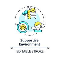 2D editable thin line icon supportive environment concept, isolated simple vector, multicolor illustration representing parenting children with health issues. vector