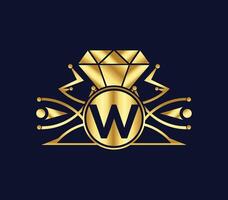 W letter diamond luxury with Golden Color Company Logo Design vector