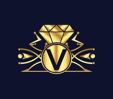 V letter diamond luxury with Golden Color Company Logo Design vector