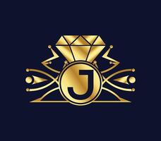 J letter diamond luxury with Golden Color Company Logo Design vector