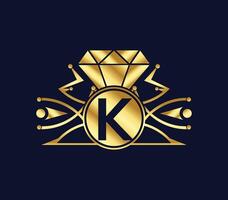 K letter diamond luxury with Golden Color Company Logo Design vector