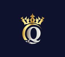 Q letter Crown luxury kingdom sign with Golden Color Company Logo Design vector