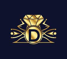 D letter diamond luxury with Golden Color Company Logo Design vector