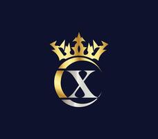 X letter Crown luxury kingdom sign with Golden Color Company Logo Design vector