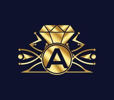 A letter diamond luxury with Golden Color Company Logo Design vector