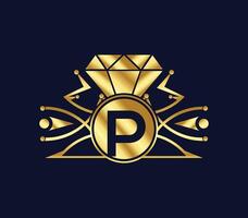 P letter diamond luxury with Golden Color Company Logo Design vector