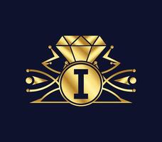 I letter diamond luxury with Golden Color Company Logo Design vector