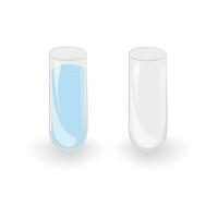 Set of 2 transparent glass containers in shape of a test tube with shadows and highlights. Isolate vector