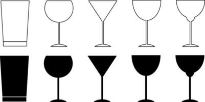 outline silhouette Drink glasses icon set vector