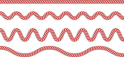 Candy cane border set. Red and white stripes. Vector illustration