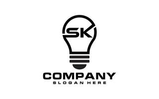 Initial Sk with light bulb logo design vector
