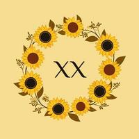 ai generado flores entrega Servicio lleno vistoso inicial logo idea. comprando flores silvestres girasoles guirnalda. letras dentro circulo forma. gráfico diseño vector