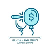 2D pixel perfect editable blue bubble economy icon, isolated monochromatic vector, thin line illustration representing economic crisis. vector