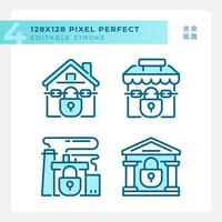 Pixel perfect blue icons set of economic crisis, editable thin line illustration. vector