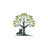 AI generated Petting zoo filled colorful logo. Pet friendly cafe. Reliability business value. Dog sitting under tree. Design element. Ai art for corporate branding, website vector