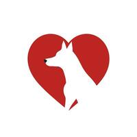 AI generated Dog blood test service filled red logo. Compassion care business value. Dog in heart shape simple icon. Design element. Ai art for corporate branding vector