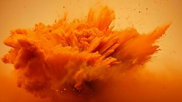 AI generated Tangerine color powder splash background photo