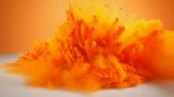 AI generated Tangerine color powder splash background photo