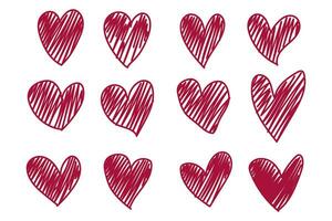 Collection of hand drawn hearts vector