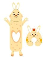 Large rabbit plush toy and neck pillow bunny. Soft large anti-stress cuddly oversized pillow toy for sleeping and playing. Isolated vector illustrations in flat style.