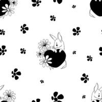 Seamless pattern with bilby animal with heart and flowers on white background. Vector illustration for design, wallpaper, packaging, textile.