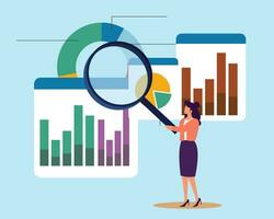 Analyze data, financial research analytics, data analysis, chart and graph or diagram, database report or predictive visualization concept vector