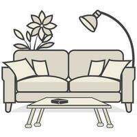 A couch, table and warm lamplight vector