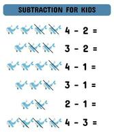 Subtraction game with whales. Educational math game for preschoolers kindergarten. Matching game. vector